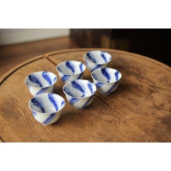 永楽善五郎 染付捻 觴/盃 六客　P358