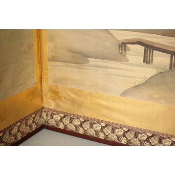 東東洋 屏風 六曲一双 絹本肉筆 法眼東洋 金地 日本画　Z421 