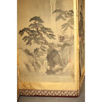 東東洋 屏風 六曲一双 絹本肉筆 法眼東洋 金地 日本画　Z421 