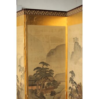 東東洋 屏風 六曲一双 絹本肉筆 法眼東洋 金地 日本画　Z421 