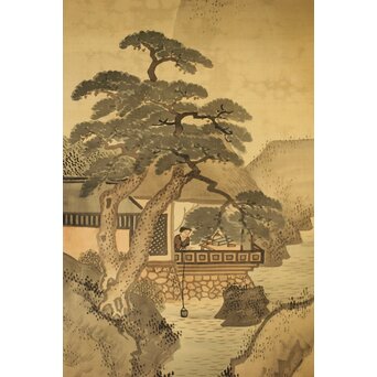 東東洋 屏風 六曲一双 絹本肉筆 法眼東洋 金地 日本画　Z421 