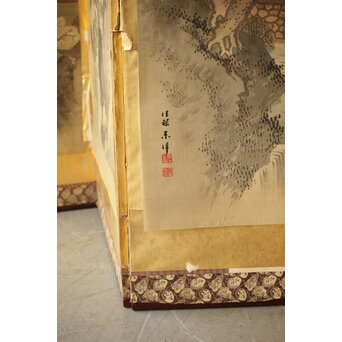 東東洋 屏風 六曲一双 絹本肉筆 法眼東洋 金地 日本画　Z421 
