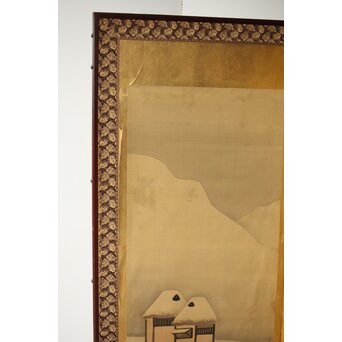 東東洋 屏風 六曲一双 絹本肉筆 法眼東洋 金地 日本画　Z421 