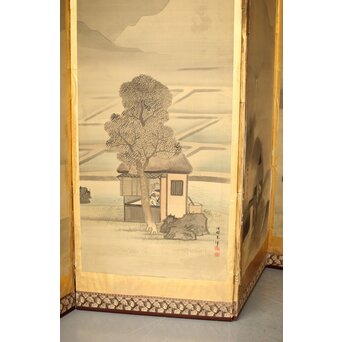 東東洋 屏風 六曲一双 絹本肉筆 法眼東洋 金地 日本画　Z421 