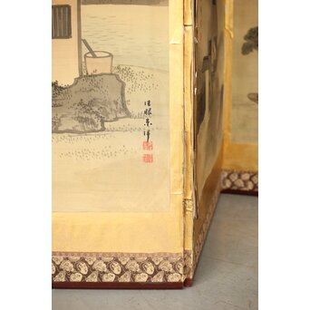 東東洋 屏風 六曲一双 絹本肉筆 法眼東洋 金地 日本画　Z421 
