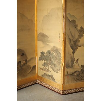 東東洋 屏風 六曲一双 絹本肉筆 法眼東洋 金地 日本画　Z421 