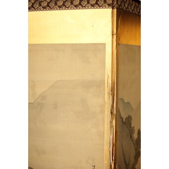 東東洋 屏風 六曲一双 絹本肉筆 法眼東洋 金地 日本画　Z421 