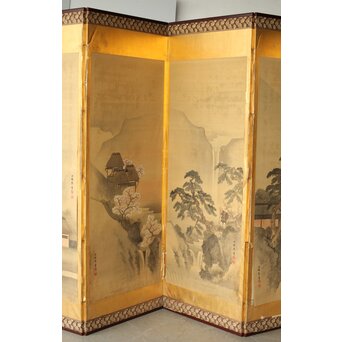 東東洋 屏風 六曲一双 絹本肉筆 法眼東洋 金地 日本画　Z421 