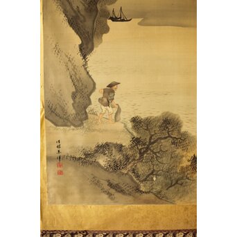 東東洋 屏風 六曲一双 絹本肉筆 法眼東洋 金地 日本画　Z421 