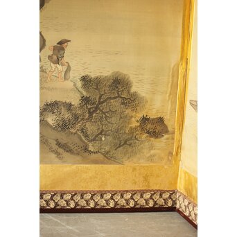 東東洋 屏風 六曲一双 絹本肉筆 法眼東洋 金地 日本画　Z421 