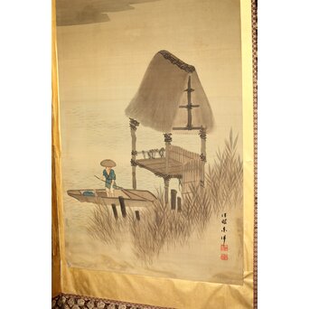 東東洋 屏風 六曲一双 絹本肉筆 法眼東洋 金地 日本画　Z421 