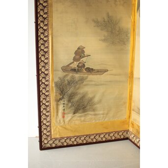 東東洋 屏風 六曲一双 絹本肉筆 法眼東洋 金地 日本画　Z421 