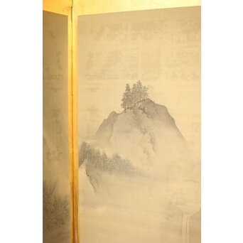 東東洋 屏風 六曲一双 絹本肉筆 法眼東洋 金地 日本画　Z421 