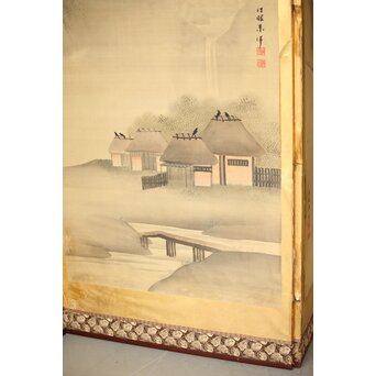 東東洋 屏風 六曲一双 絹本肉筆 法眼東洋 金地 日本画　Z421 