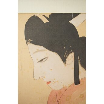 倣 松本一洋 梥本【美人画】絹本色紙額装　Z422 