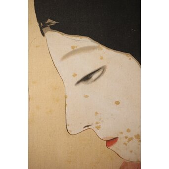 倣 松本一洋 梥本【美人画】絹本色紙額装　Z422 