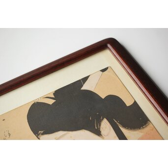 倣 松本一洋 梥本【美人画】絹本色紙額装　Z422 