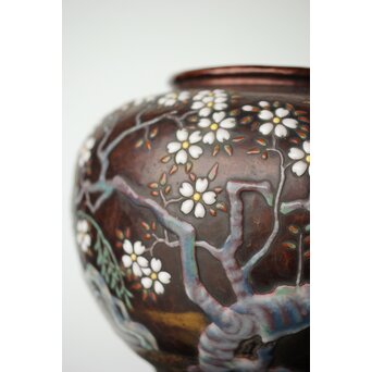 安藤七宝 東京復興記念 永田青嵐俳句 桜紋花瓶　M365 