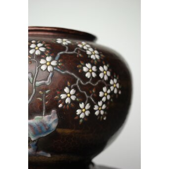 安藤七宝 東京復興記念 永田青嵐俳句 桜紋花瓶　M365 