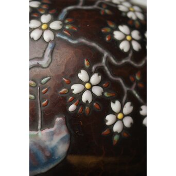 安藤七宝 東京復興記念 永田青嵐俳句 桜紋花瓶　M365 