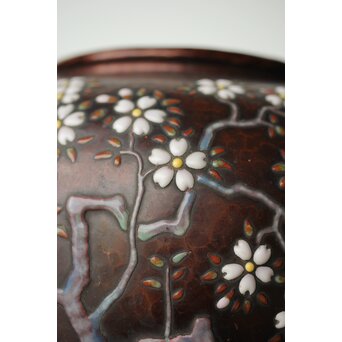 安藤七宝 東京復興記念 永田青嵐俳句 桜紋花瓶　M365 