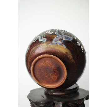 安藤七宝 東京復興記念 永田青嵐俳句 桜紋花瓶　M365 