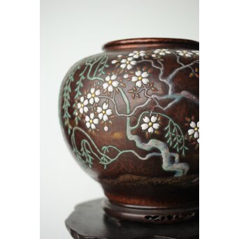 安藤七宝 東京復興記念 永田青嵐俳句 桜紋花瓶　M365 