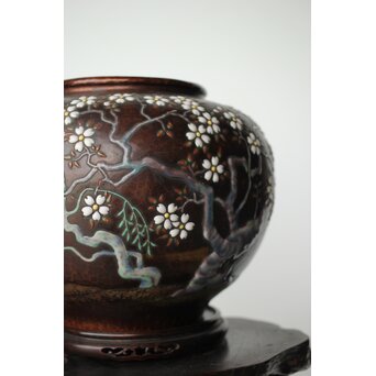 安藤七宝 東京復興記念 永田青嵐俳句 桜紋花瓶　M365 