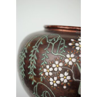 安藤七宝 東京復興記念 永田青嵐俳句 桜紋花瓶　M365 