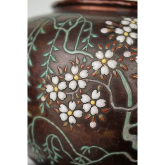 安藤七宝 東京復興記念 永田青嵐俳句 桜紋花瓶　M365 