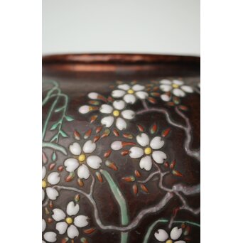 安藤七宝 東京復興記念 永田青嵐俳句 桜紋花瓶　M365 