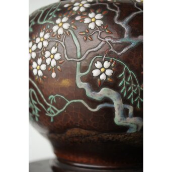 安藤七宝 東京復興記念 永田青嵐俳句 桜紋花瓶　M365 