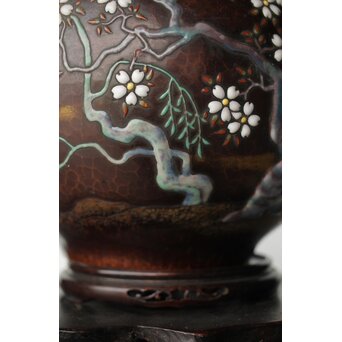 安藤七宝 東京復興記念 永田青嵐俳句 桜紋花瓶　M365 