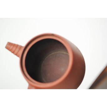 常滑 清水石仙 朱泥急須 四字文人図彫　P359 