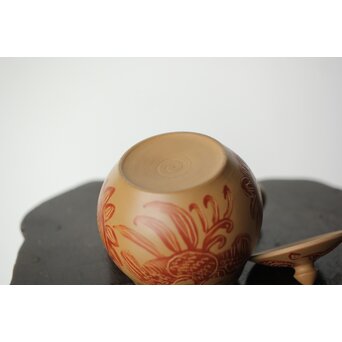 常滑 清水石仙 白泥急須 鳳凰図彫　P360 