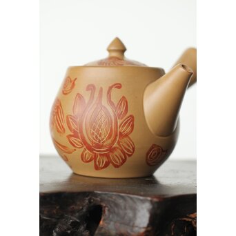 常滑 清水石仙 白泥急須 鳳凰図彫　P360 