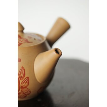 常滑 清水石仙 白泥急須 鳳凰図彫　P360 