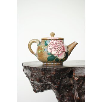 阿漕焼 盛絵 ぼたん 茶器一式　P361 急須