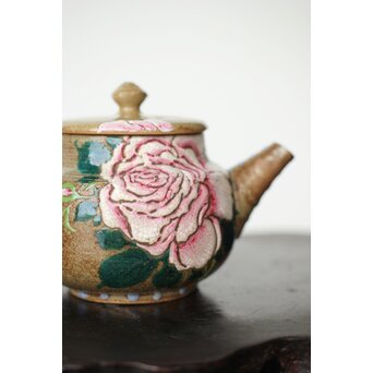 阿漕焼 盛絵 ぼたん 茶器一式　P361 