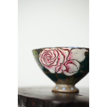 阿漕焼 盛絵 ぼたん 茶器一式　P361 