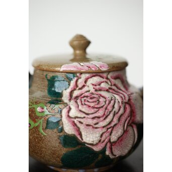 阿漕焼 盛絵 ぼたん 茶器一式　P361 