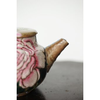 阿漕焼 盛絵 ぼたん 茶器一式　P361 