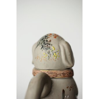 明治萬古 堀友直造 白泥色絵犬型 急須　P364 