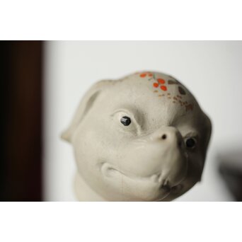 明治萬古 堀友直造 白泥色絵犬型 急須　P364 