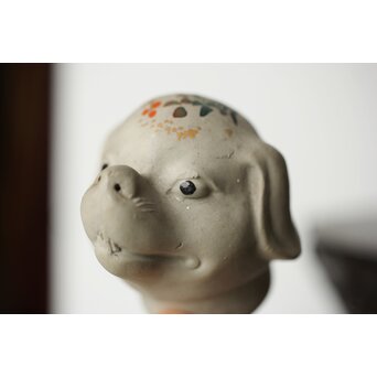 明治萬古 堀友直造 白泥色絵犬型 急須　P364 