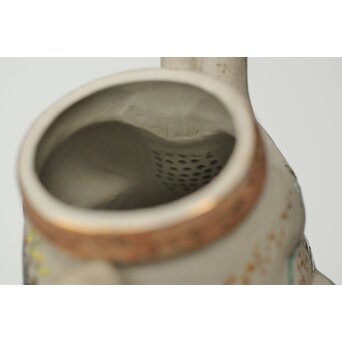 明治萬古 堀友直造 白泥色絵犬型 急須　P364 