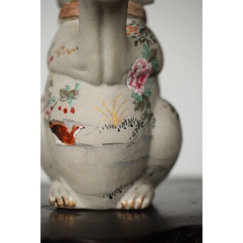 明治萬古 堀友直造 白泥色絵犬型 急須　P364 