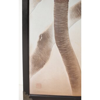 篠原如雪 木彫彩色南国花鳥図屏風　X414 