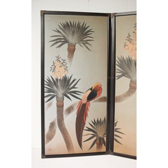 篠原如雪 木彫彩色南国花鳥図屏風　X414 
