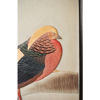 篠原如雪 木彫彩色南国花鳥図屏風　X414 